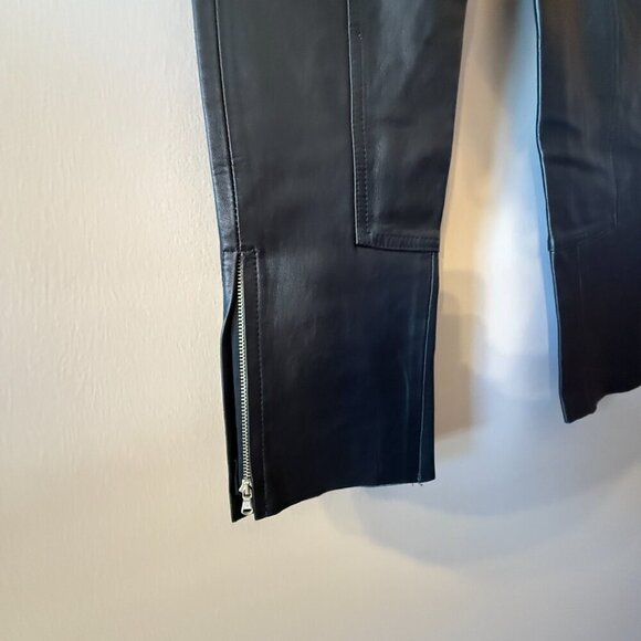 Women’s 4 Donald J Pliner Black Real Leather High Rise Ankle Zip Pants - Picture 6 of 11